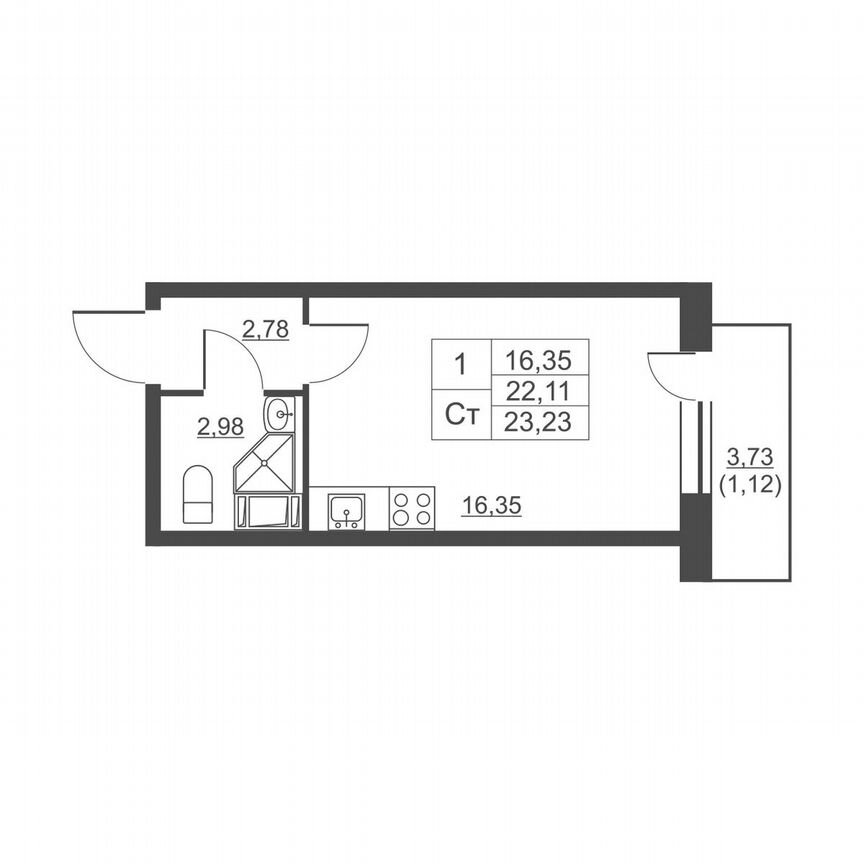 Квартира-студия, 21,7 м², 10/11 эт.