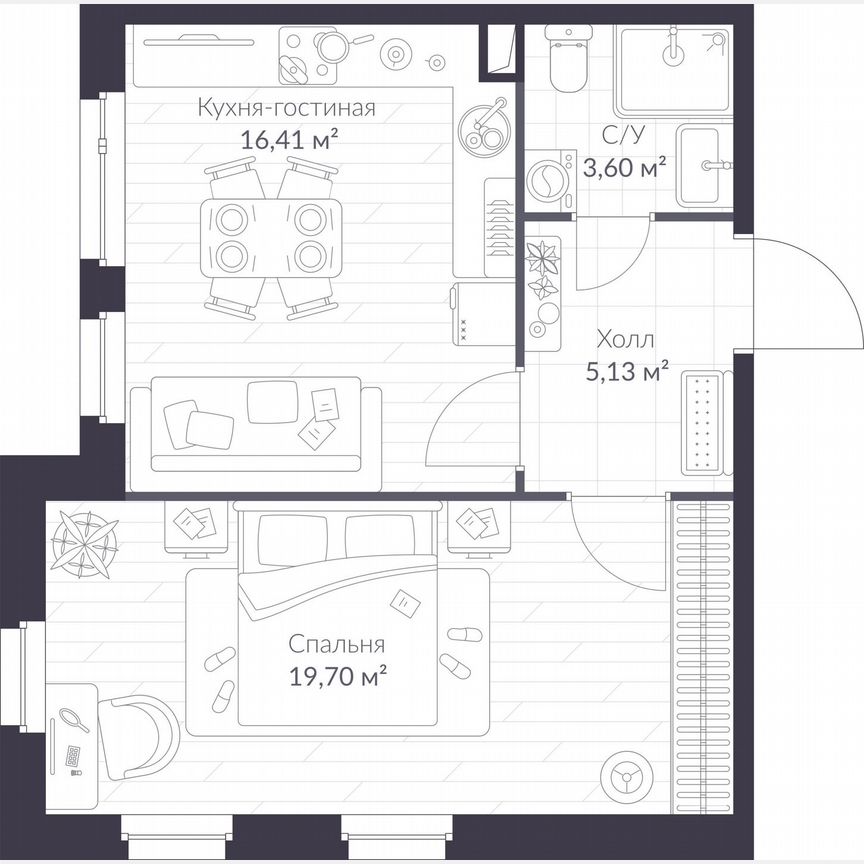 1-к. квартира, 44,6 м², 2/10 эт.