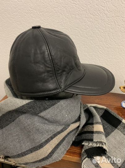 Мужская теплая кожанная кепка-бейсболка