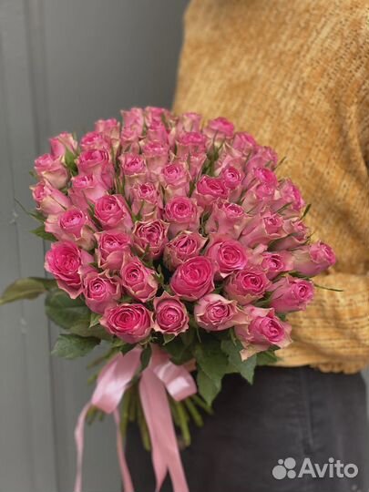 Букет 101шт розовые Розы Кения 35-40см