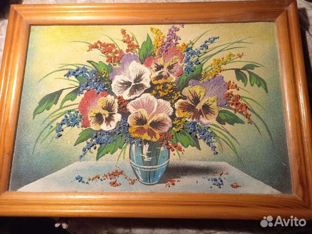 Картина Цветы в вазе Каменная роспись