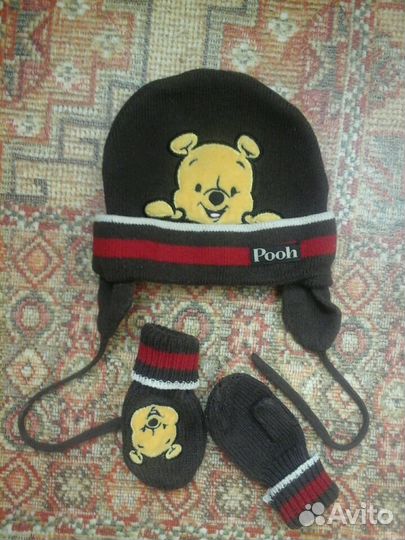 Шапочка, варежки 2-6 мес disney