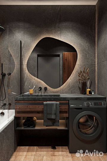 Зеркало неправильной формы с подсветкой и без