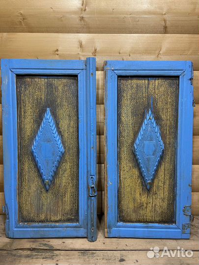 Пара Филенок Ромб Деревянные Резные Голубые