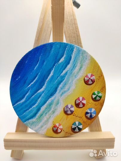 Магнит картина миниатюра акрилом на холсте Пляж