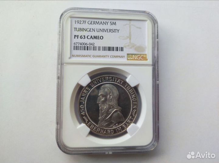5 Марок 1927 F Тюбинген NGC PF 63 cameo