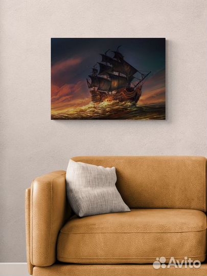 Картина с кораблем 18 века парусник 70х50 см