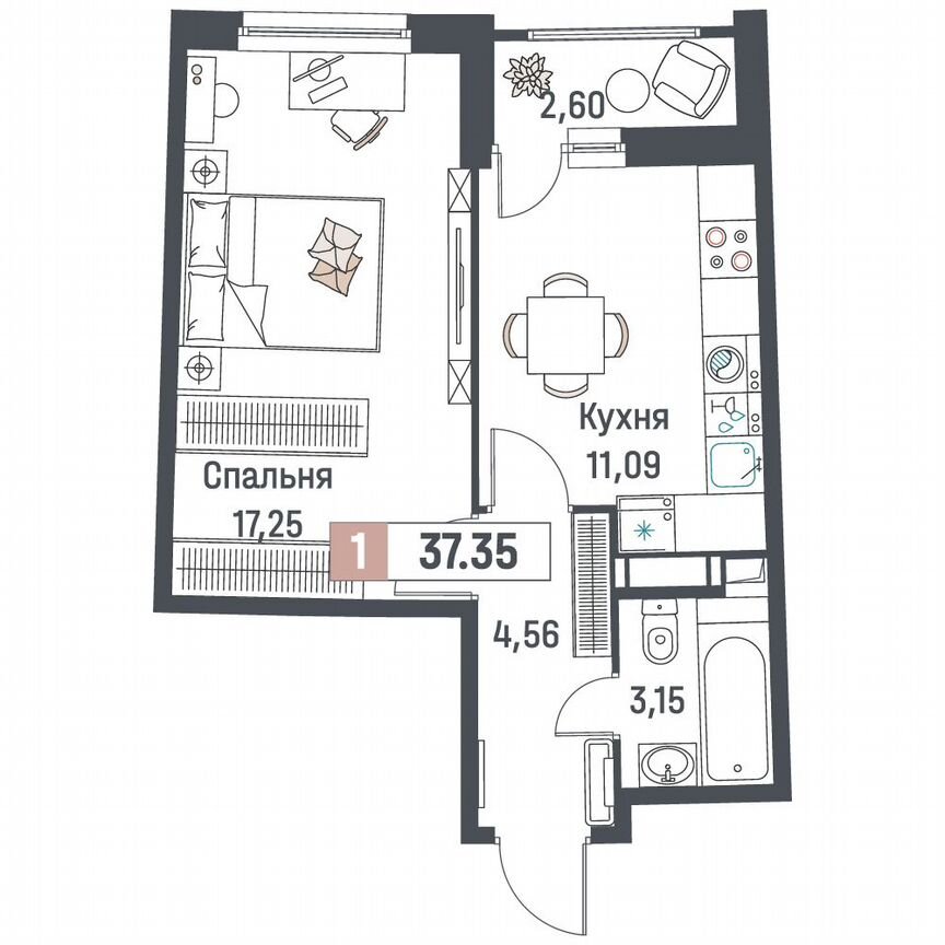 1-к. квартира, 37,4 м², 5/18 эт.