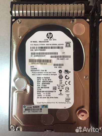 Жесткие диски HPE 2TB 6G SATA 7.2K rpm LFF 3.5