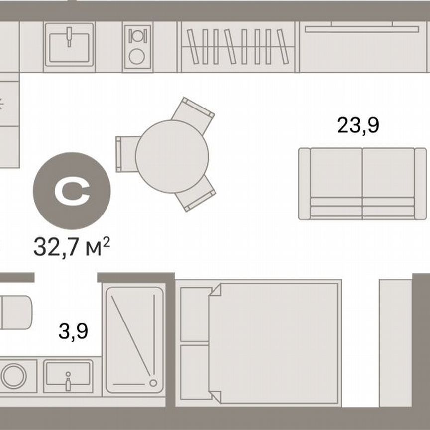 Квартира-студия, 32,1 м², 6/16 эт.