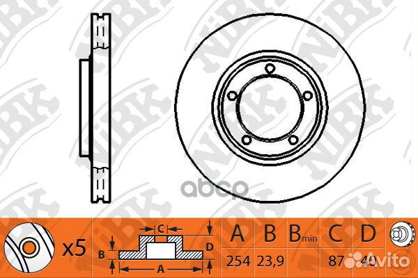 Диск тормозной задний NiBK RN1121 Толщина-23,9м