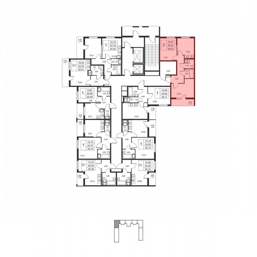 2-к. квартира, 48,5 м², 15/19 эт.