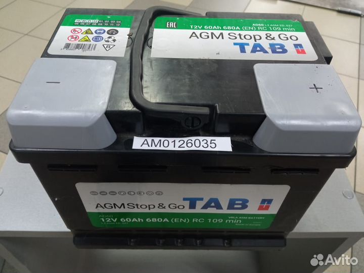 АКБ 60А R+ Евро - 560А TAB AGM Stop&Go /кл.ст
