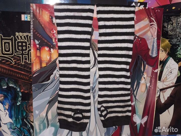 Митенки чёрно-белые в полоску