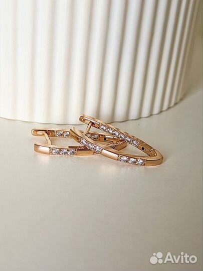 Классические серьги с фианитами золото 585 RG