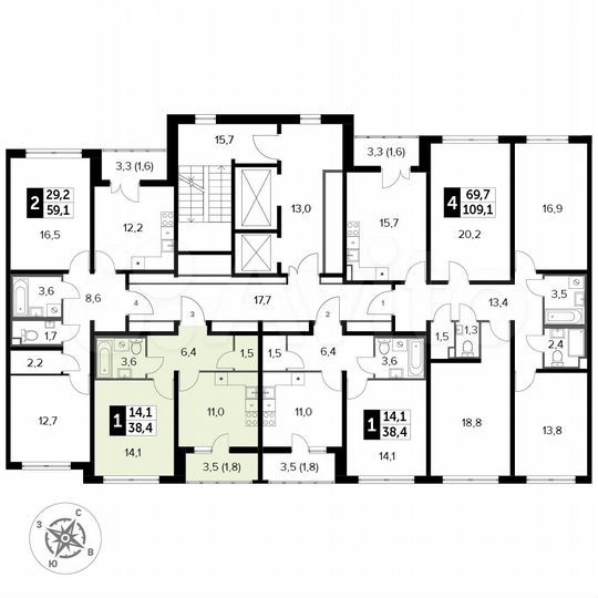1-к. квартира, 38,4 м², 13/24 эт.