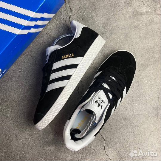 Кроссовки Adidas Gazelle Black White (36-45)