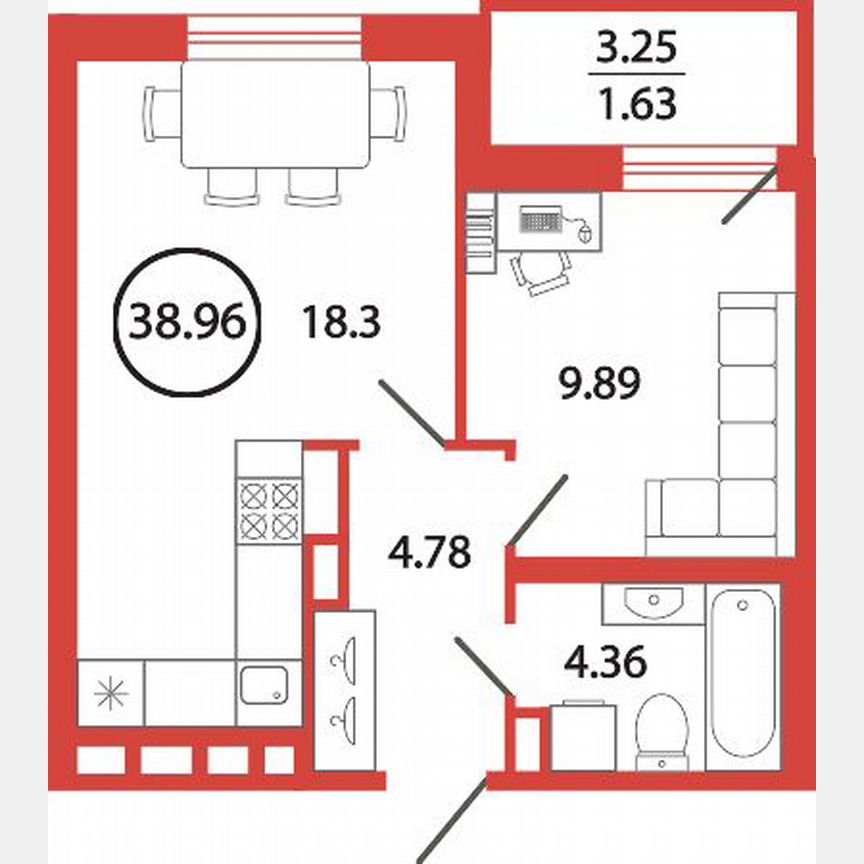 1-к. квартира, 39 м², 2/12 эт.