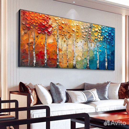 Большая картина текстурной пастой березовый вихрь