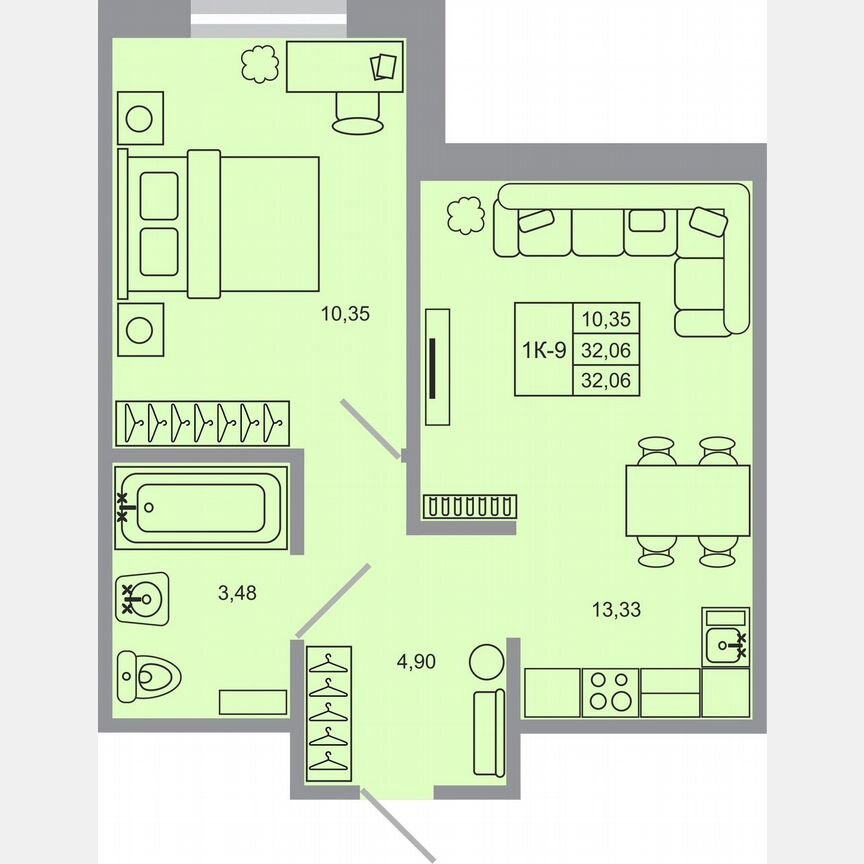 1-к. квартира, 32,1 м², 5/17 эт.