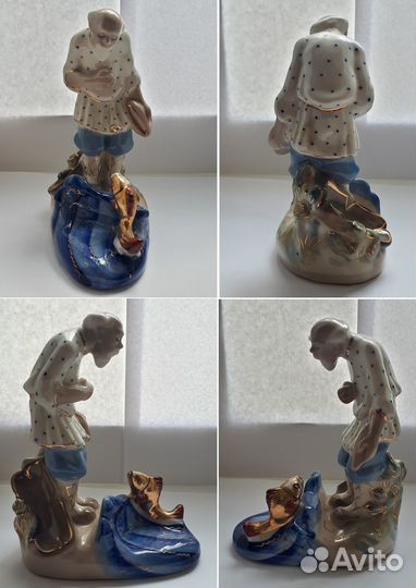 Фарфор СССР Старик и золотая рыбка. Гжель, 1960-е