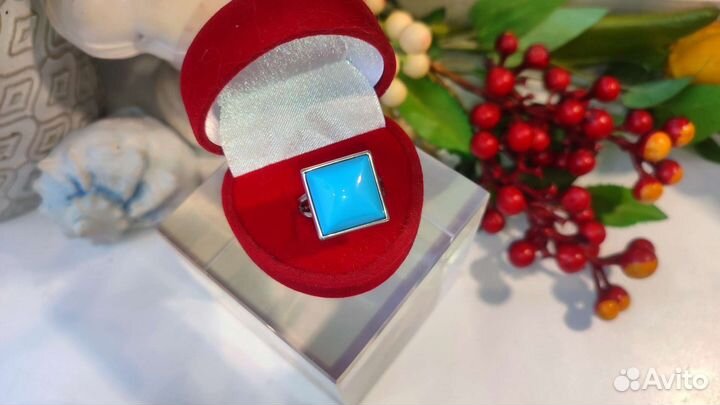 Минималистичное кольцо с бирюзой, 18,25 р-р, 925