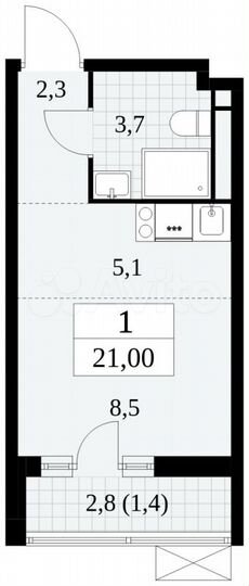 Квартира-студия, 21 м², 8/15 эт.