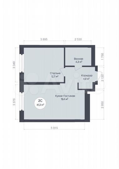 2-к. квартира, 41,3 м², 23/25 эт.