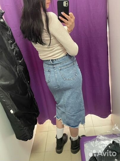 Джинсовая юбка миди 42