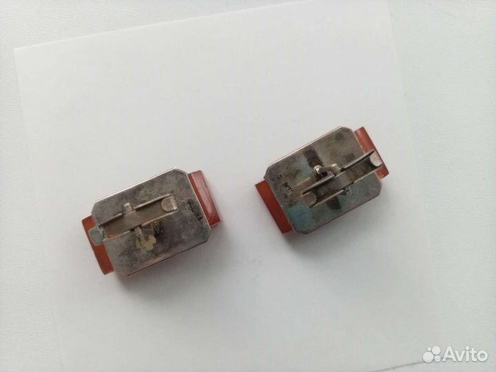 Запонки старинные серебро янтарь люкс