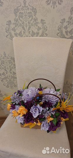 Букет из бумажных и тканевых цветов ручной работы