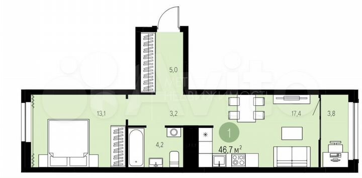 1-к. квартира, 44 м², 6/17 эт.