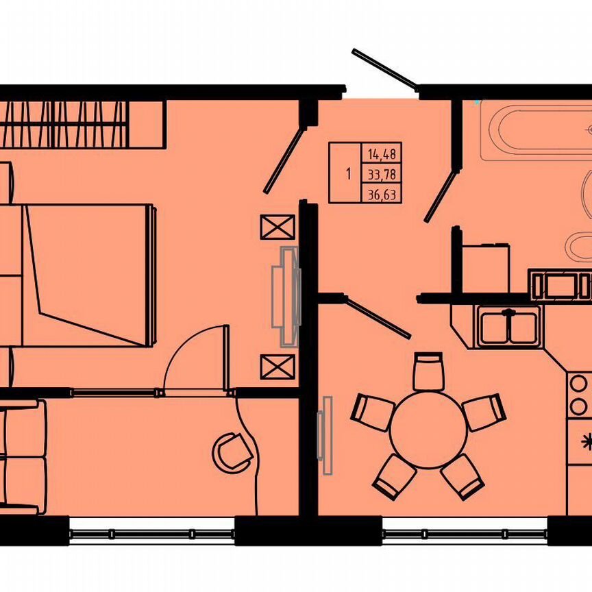 1-к. квартира, 36,6 м², 8/8 эт.