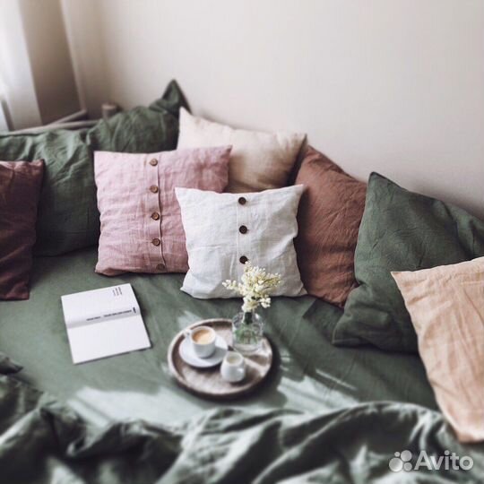 Сет: льняная наволочка и подушка,новые