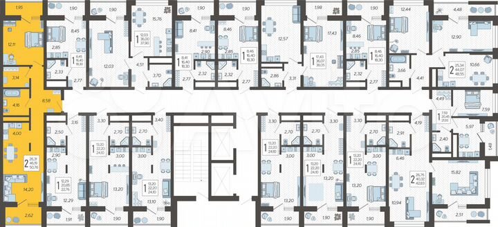 2-к. квартира, 50,8 м², 7/19 эт.