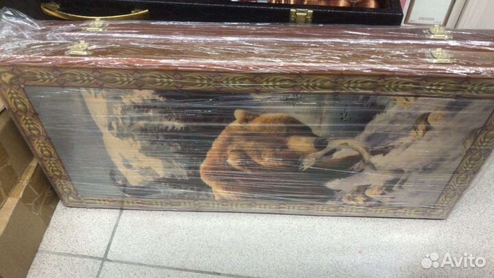 Набор нарды 2в1 Медведь рыбак Размер 60x60