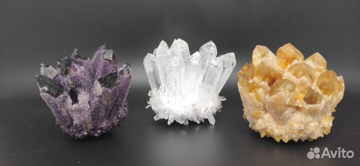 Цитрин, аметист, голубой кварц, раухтопаз