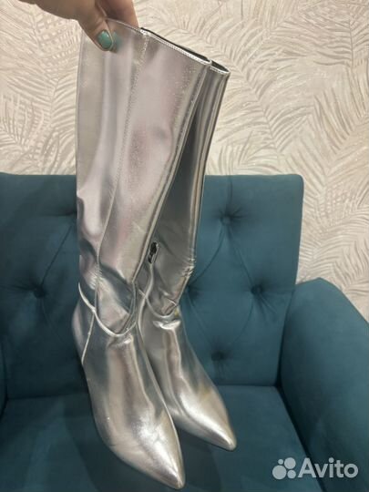Сапоги женские серебристые