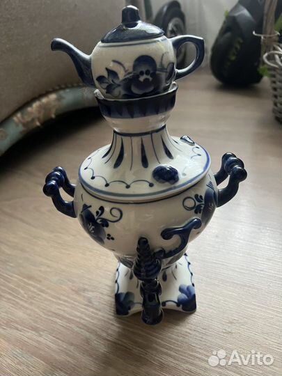 Самовар фарфоровый декор гжель