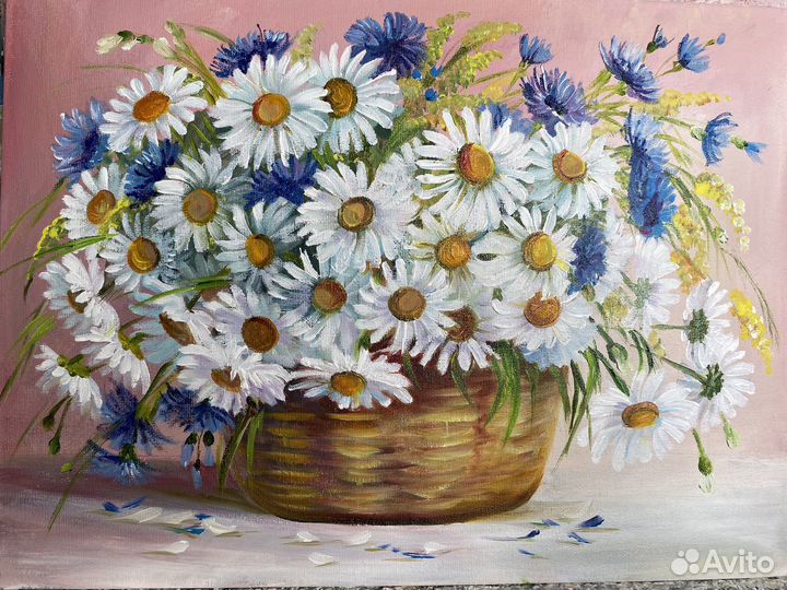 Корзина маслом. Полевые цветы