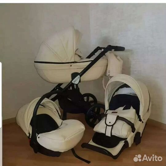Коляска verdi mocca 3 в 1 молочная эко-кожа