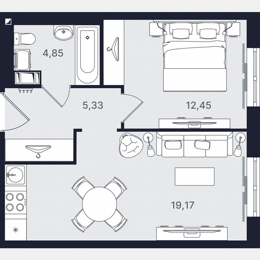2-к. апартаменты, 41,8 м², 20/24 эт.