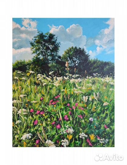 Картина поле цветов,картина маслом на холсте 50/40