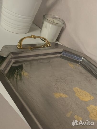 Винтажный поднос с золотыми ручками, Италия