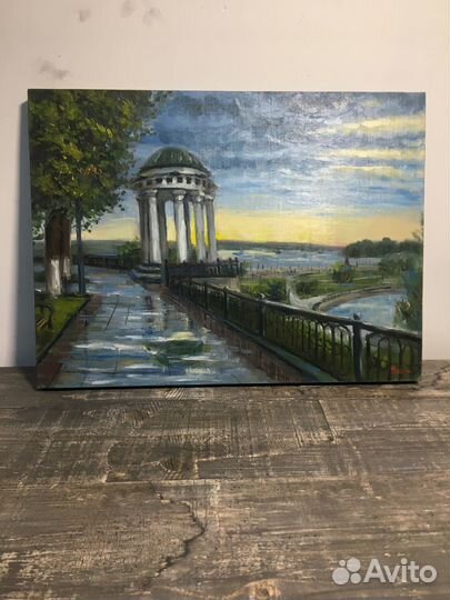 Картина маслом Беседка Набережная Волга