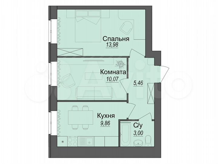 2-к. квартира, 42,4 м², 3/8 эт.