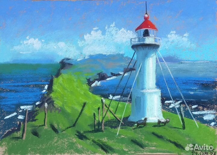 Картина пастель пейзаж маяк