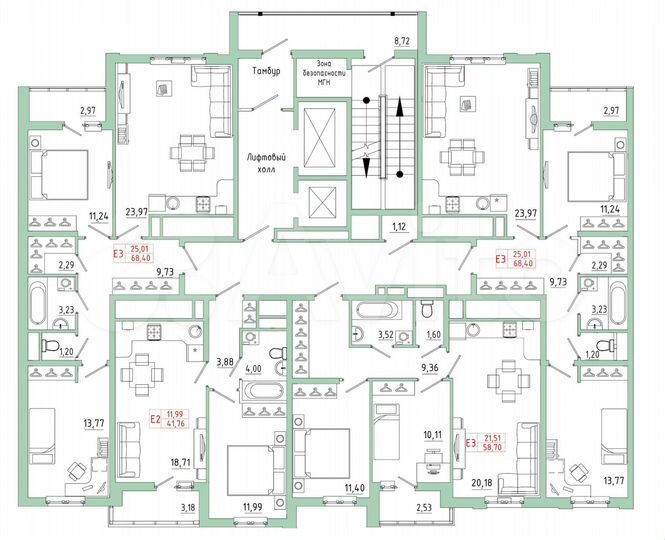 2-к. квартира, 68,4 м², 17/25 эт.