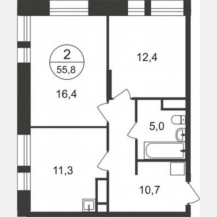 2-к. квартира, 55,8 м², 10/22 эт.