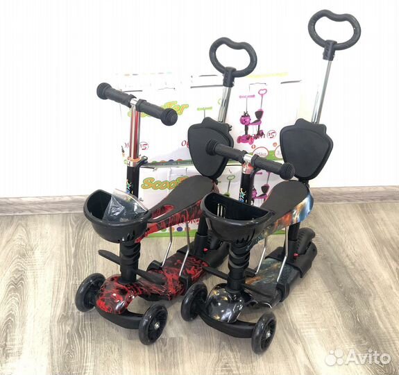 Самокат детский с сиденьем и ручкой 5в1